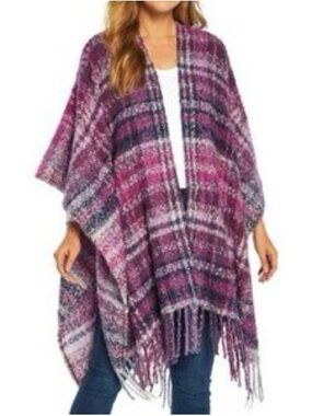 Woolrich Becca Plaid Cozy Blanket Wrap Poncho in purple
